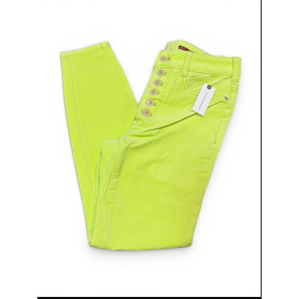 NWT Anthropologie Pilcro Lime Green Yellow Skinny Button Fly Cords Size 27/4